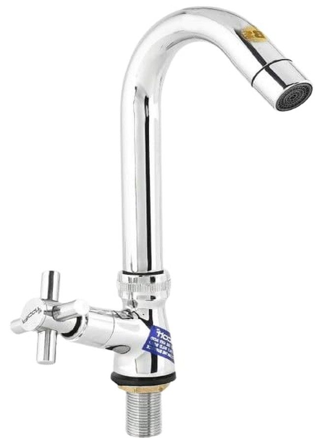 JAGGER صنبور طاولة من النحاس الأصفر ذو عنق البجعة مطلي بالكروم لحوض غسيل الحمام، صنبور تدفق رغوة متحرك بزاوية 360 درجة مع شفة جدارية وشريط تفلون (كورسا) - Image 1